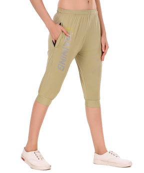 Women's Stretchable Lycra 3/4th Capri with 2 Zippered Pockets for Gym, Yoga, Workout and Casual Wear