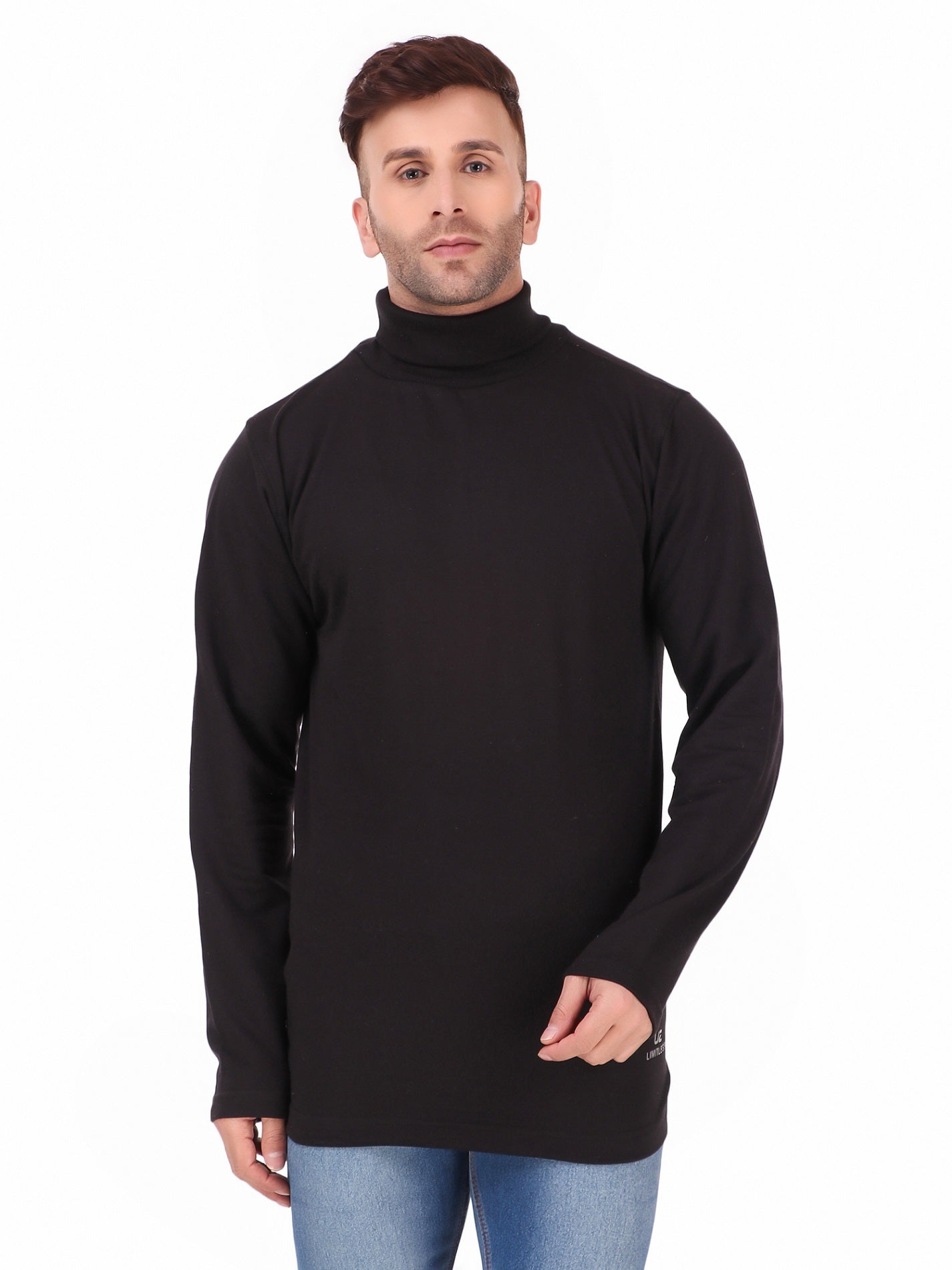 Men's Cotton Solid Full Sleeve Turtle Neck T Shirt for Men