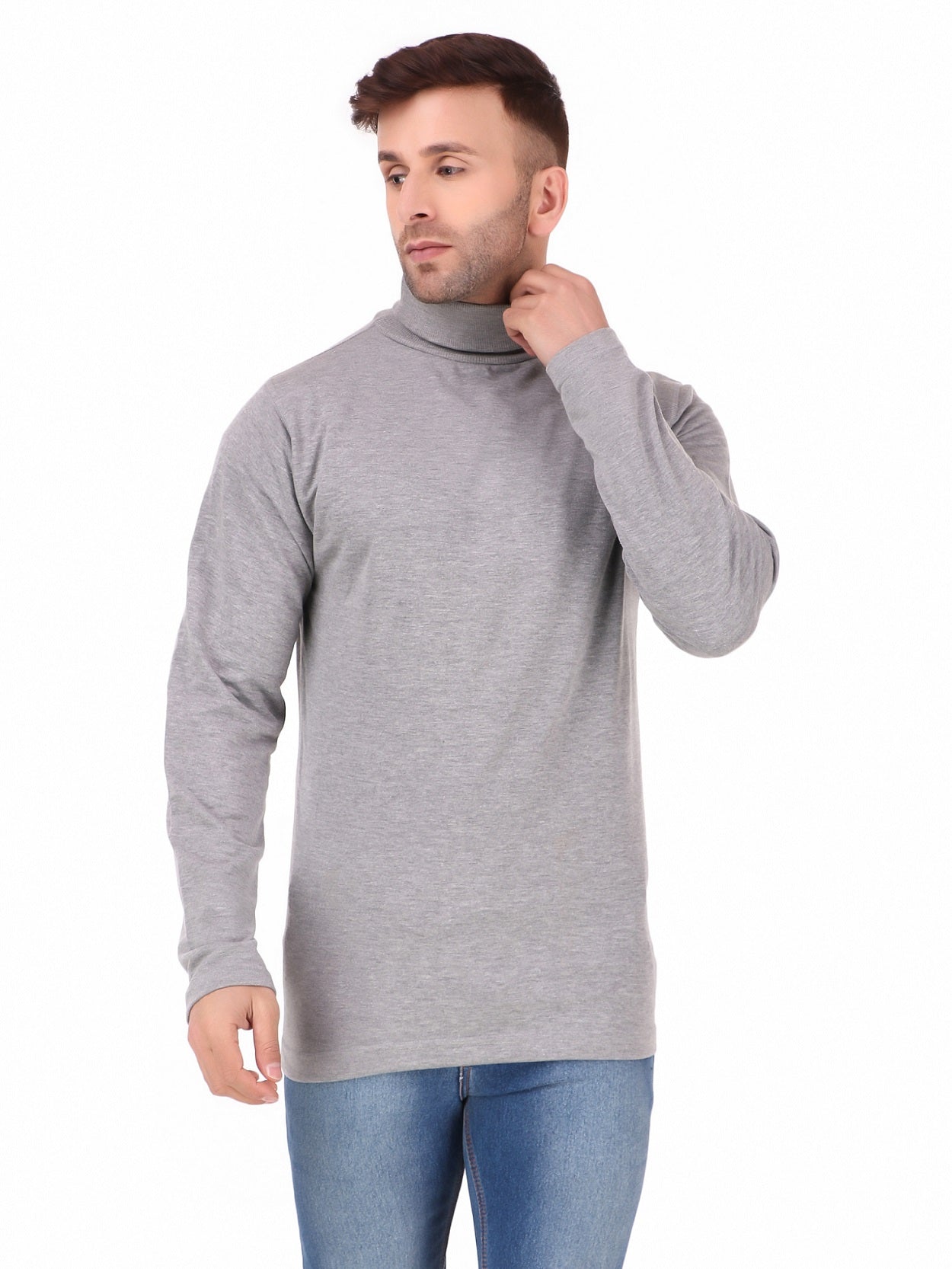 Men's Cotton Solid Full Sleeve Turtle Neck T Shirt for Men