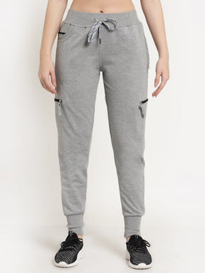 Women's Cotton Regular Fit Joggers Track Pants with 4 Zippered Pockets