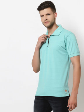 Men's Solid Cotton Regular Fit Zipper Polo T-Shirt