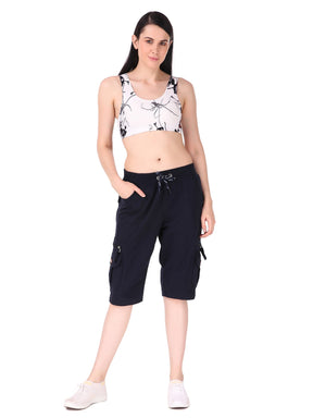 Women's Cargo Capri Shorts With 9 Zippered Pockets