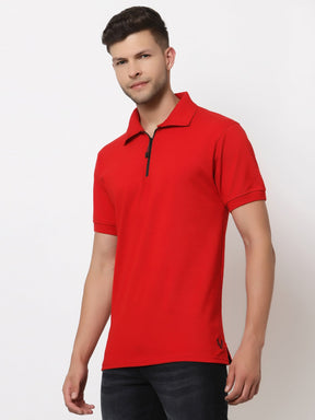Men's Solid Cotton Regular Fit Zipper Polo T-Shirt