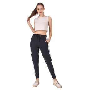 Women's Cotton Slim Fit Joggers Track Pants with 2 Zippered Pockets