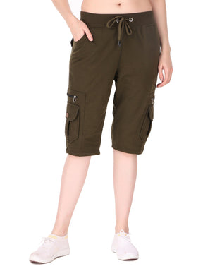 Women's Cargo Capri Shorts With 9 Zippered Pockets