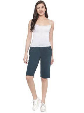 Women's Cotton Three Fourth Capri Shorts With Two Zippered Pockets