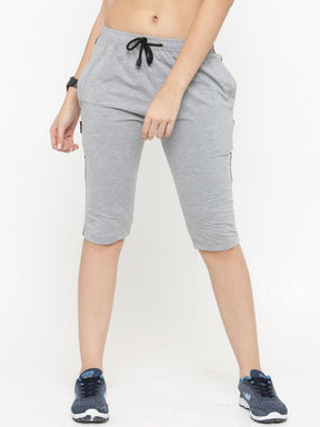 Women's Cotton Three Fourth Capri Shorts With Two Zippered Pockets