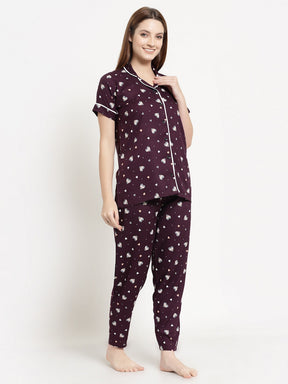 Uzarus Women's Cotton Regular Fit Printed Night Suit Set of Shirt & Pyjama
