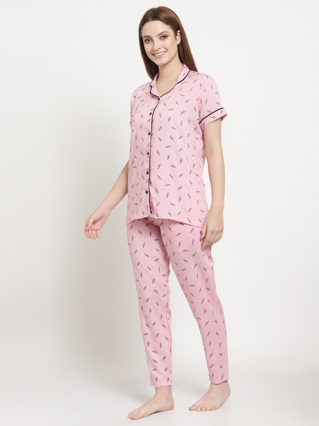 Uzarus Women's Cotton Regular Fit Printed Night Suit Set of Shirt & Pyjama