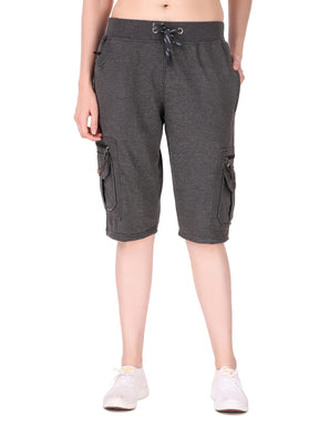 Women's Cargo Capri Shorts With 9 Zippered Pockets