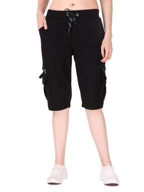 Women's Cargo Capri Shorts With 9 Zippered Pockets