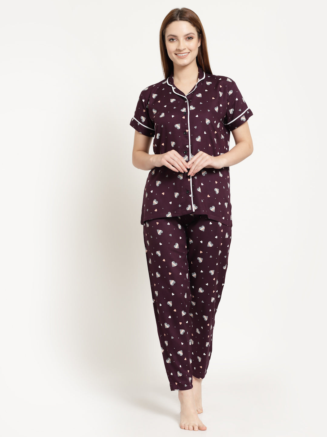 Uzarus Women's Cotton Regular Fit Printed Night Suit Set of Shirt & Pyjama