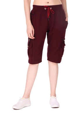 Women's Cargo Capri Shorts With 9 Zippered Pockets