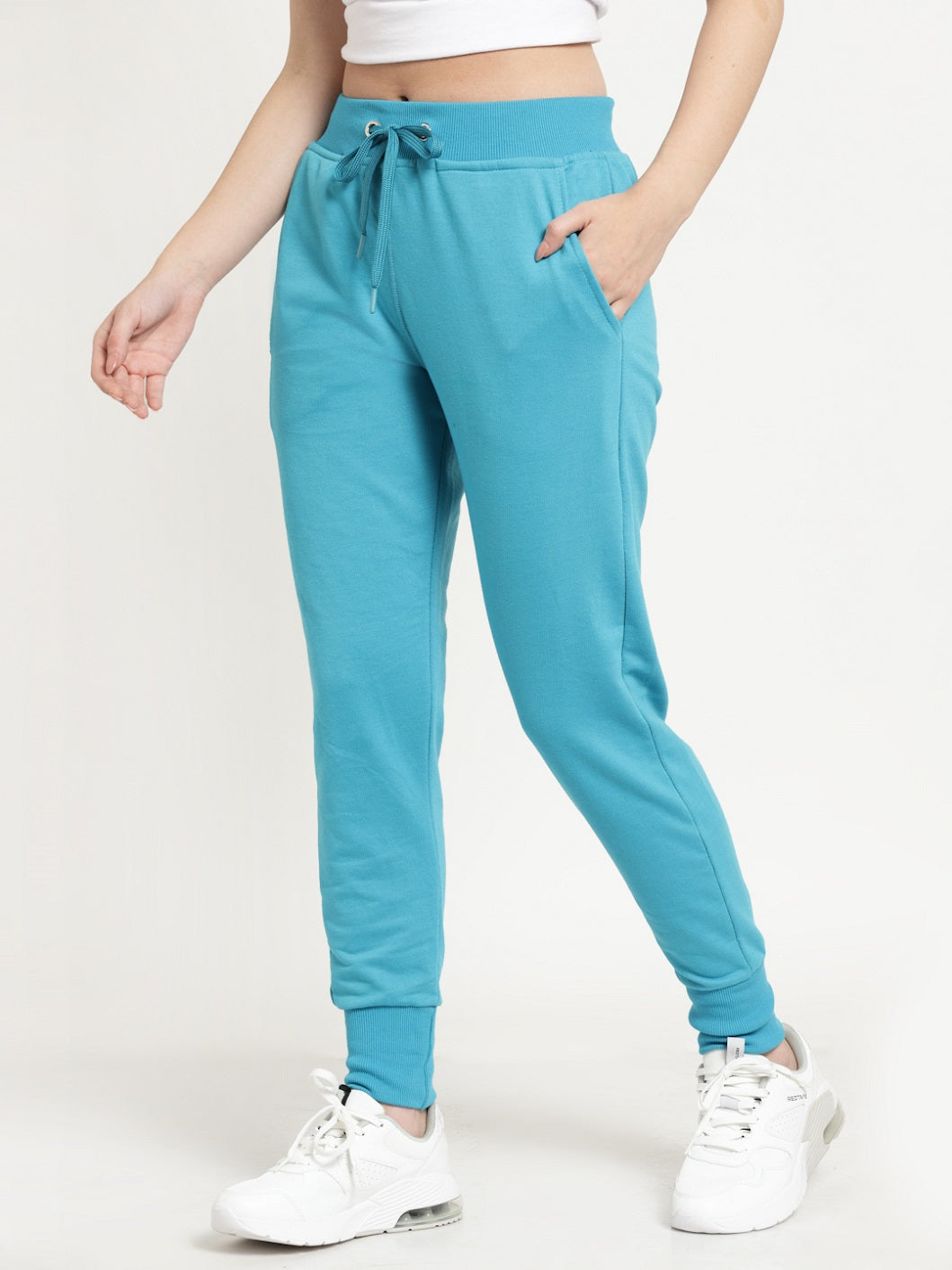 Women's Cotton Regular Fit Joggers Track Pants with Zippered Pocket