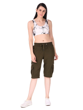 Women's Cargo Capri Shorts With 9 Zippered Pockets