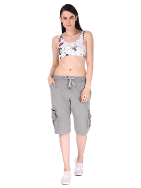 Women's Cargo Capri Shorts With 9 Zippered Pockets