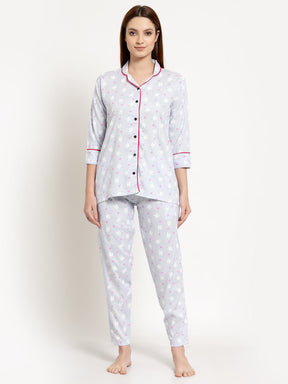 Uzarus Women's Cotton Printed Night Suit Set of Shirt & Pyjama
