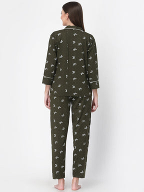 Uzarus Women's Cotton Printed Night Suit Set of Shirt & Pyjama