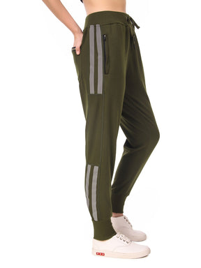 Women's Cotton Slim Fit Joggers Track Pants with 2 Zippered Pockets