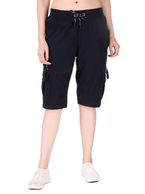 Women's Cargo Capri Shorts With 9 Zippered Pockets