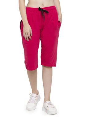 Women's Cotton Three Fourth Capri Shorts With Two Zippered Pockets