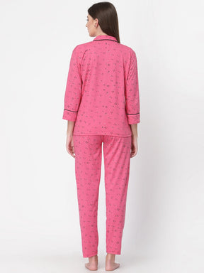 Uzarus Women's Cotton Printed Night Suit Set of Shirt & Pyjama