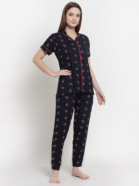 Uzarus Women's Cotton Regular Fit Printed Night Suit Set of Shirt & Pyjama