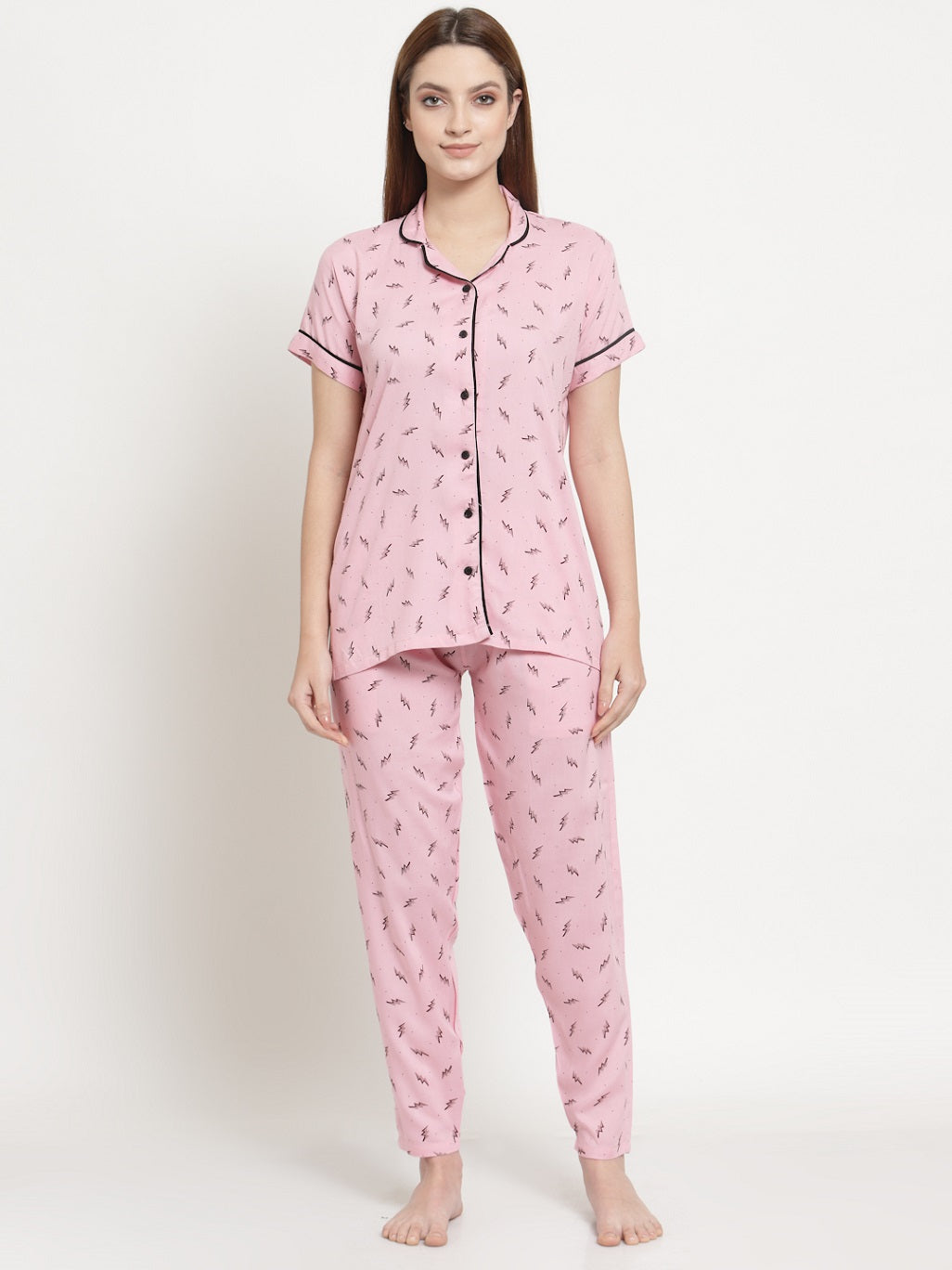 Uzarus Women's Cotton Regular Fit Printed Night Suit Set of Shirt & Pyjama