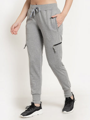 Women's Cotton Regular Fit Joggers Track Pants with 4 Zippered Pockets