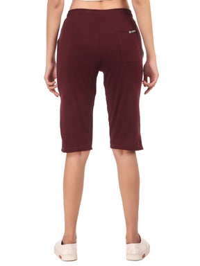 Women's Cotton Three Fourth Capri Shorts With Two Zippered Pockets