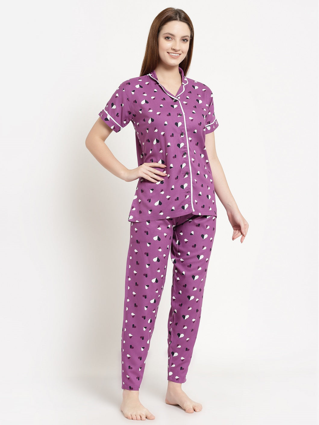 Uzarus Women's Cotton Regular Fit Printed Night Suit Set of Shirt & Pyjama