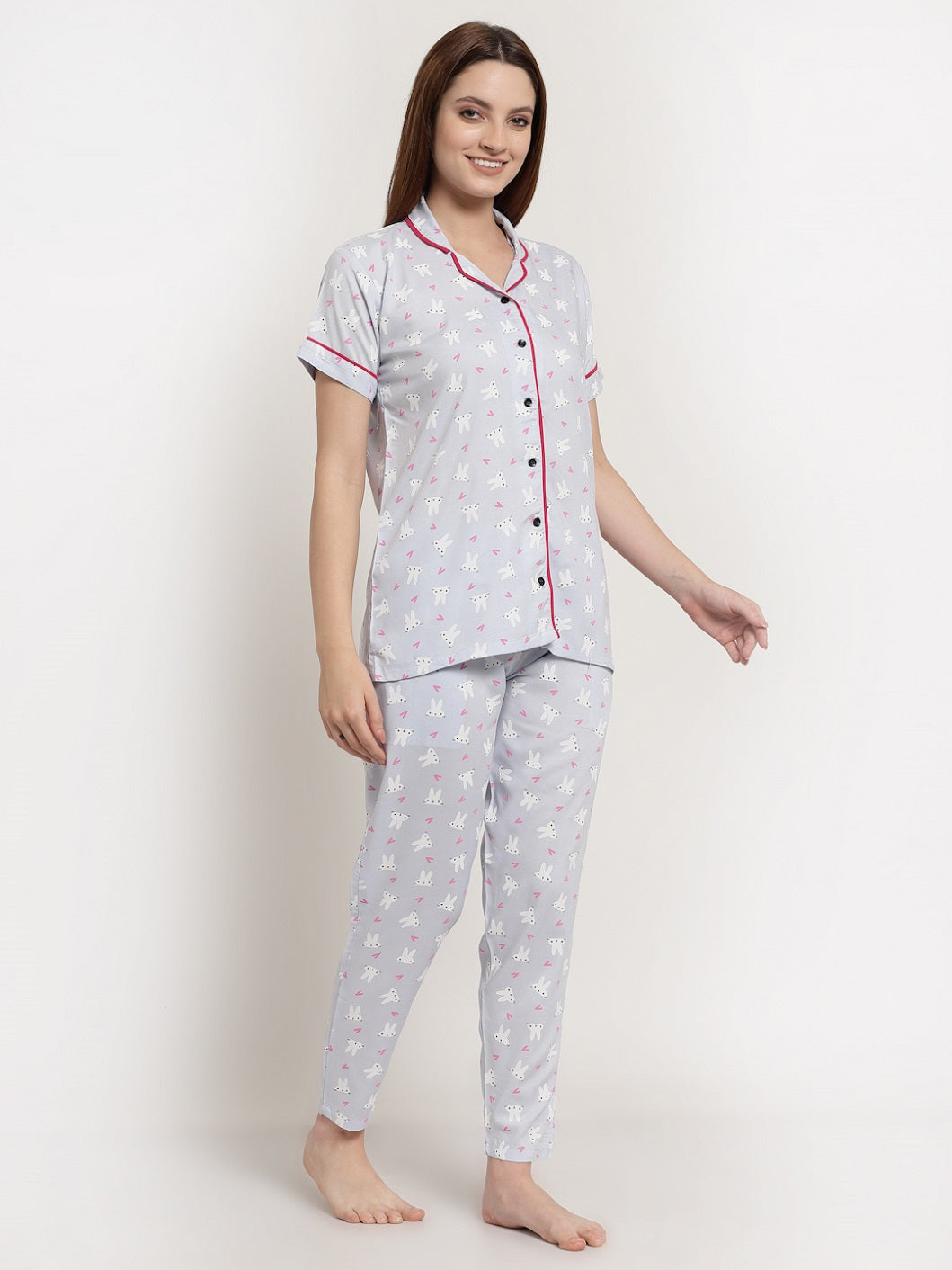 Uzarus Women's Cotton Regular Fit Printed Night Suit Set of Shirt & Pyjama