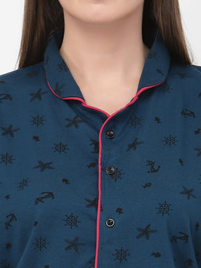 Uzarus Women's Cotton Printed Night Suit Set of Shirt & Pyjama