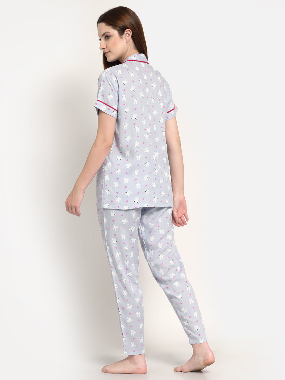 Uzarus Women's Cotton Regular Fit Printed Night Suit Set of Shirt & Pyjama