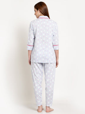 Uzarus Women's Cotton Printed Night Suit Set of Shirt & Pyjama