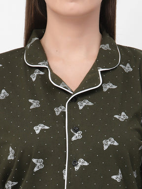 Uzarus Women's Cotton Printed Night Suit Set of Shirt & Pyjama