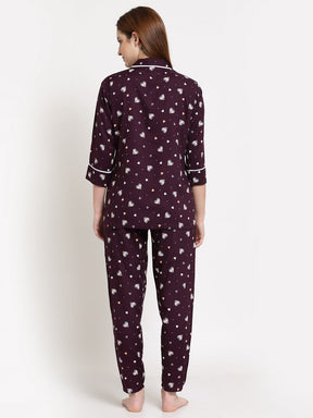 Uzarus Women's Cotton Printed Night Suit Set of Shirt & Pyjama
