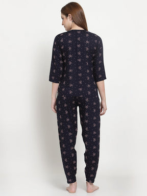 Uzarus Women's Cotton Printed Night Suit Set of Top & Pyjama