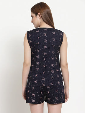 Uzarus Women's Cotton Printed Night Suit Set of Top & Shorts