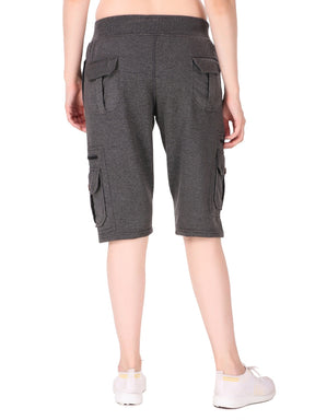 Women's Cargo Capri Shorts With 9 Zippered Pockets