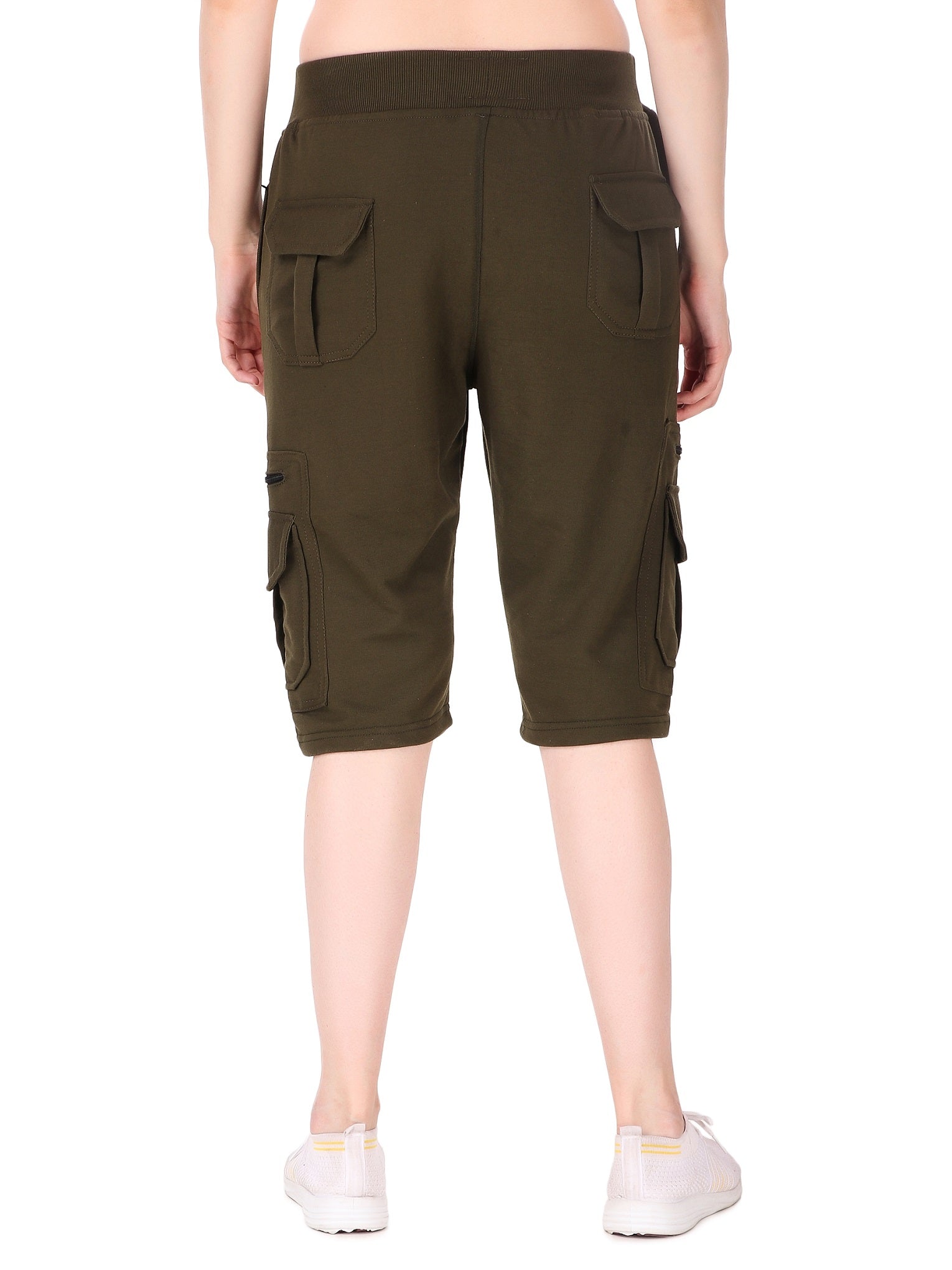 Women\'s Cargo Capri Shorts With 9 Zippered Pockets