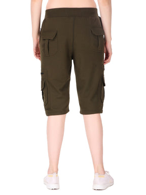 Women's Cargo Capri Shorts With 9 Zippered Pockets