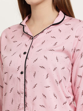 Uzarus Women's Cotton Printed Night Suit Set of Shirt & Pyjama