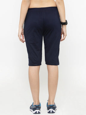 Women's Cotton Three Fourth Capri Shorts With Two Zippered Pockets