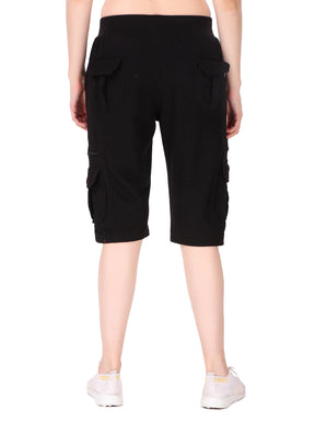 Women's Cargo Capri Shorts With 9 Zippered Pockets