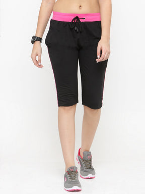 Women's Cotton Three Fourth Capri Shorts With Two Zippered Pockets