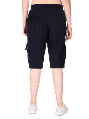 Women's Cargo Capri Shorts With 9 Zippered Pockets
