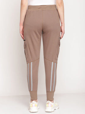 Women's Cotton Slim Fit Cargo Joggers Track Pants with 4 Zippered Pockets