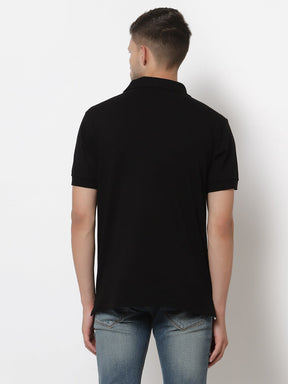 Men's Solid Cotton Regular Fit Zipper Polo T-Shirt