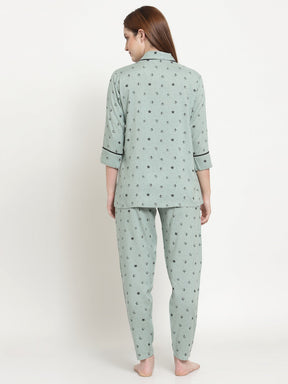 Uzarus Women's Cotton Printed Night Suit Set of Shirt & Pyjama